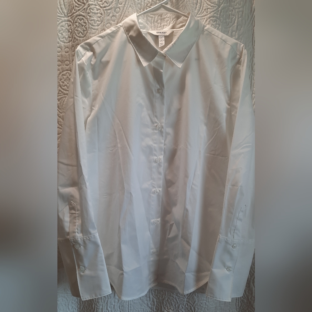 Spanx Womans Shirt Large White Button Down Classic Formal Business
